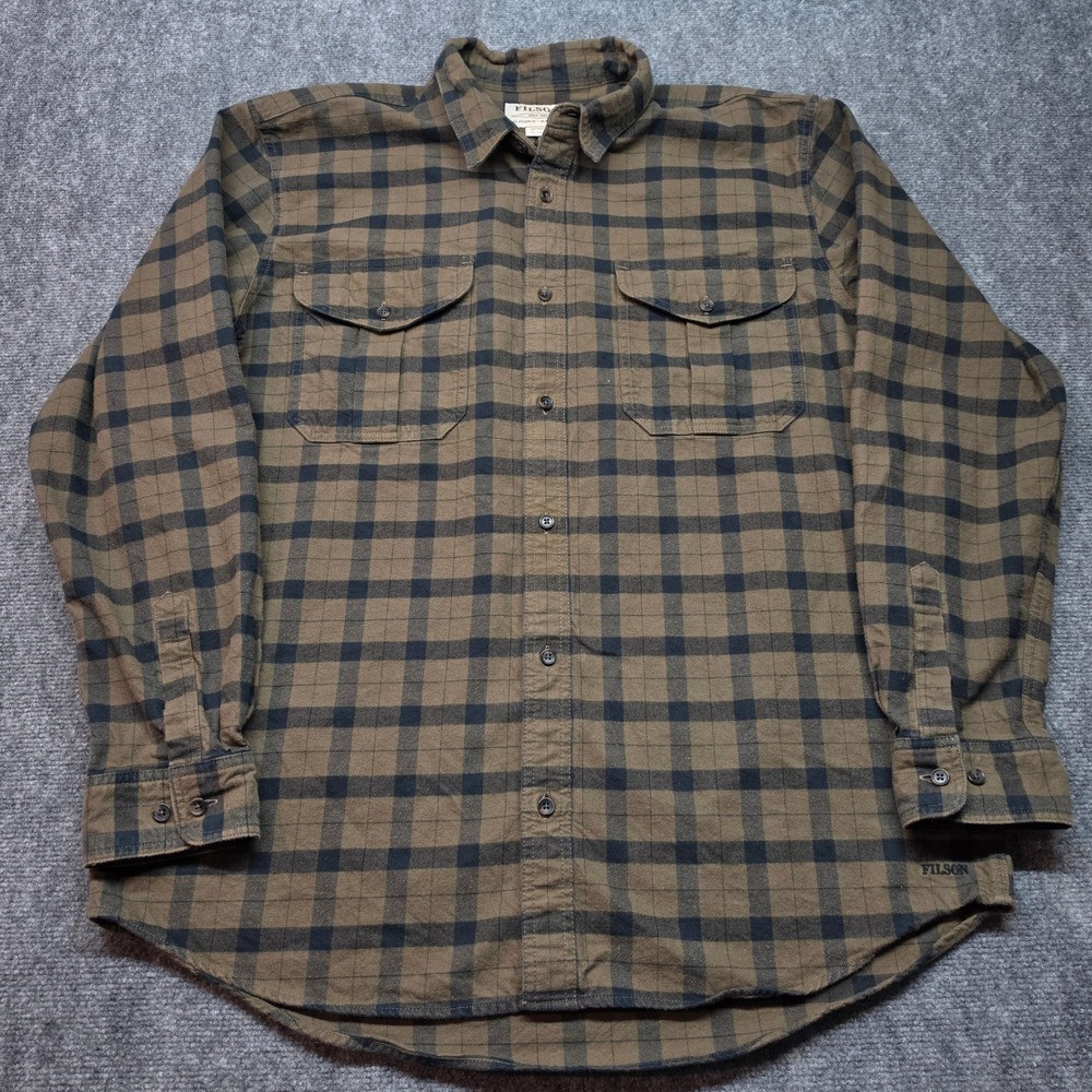 Filson Alaskan Guide Shirt Mens XL Long Brown Black Plaid Cotton Flannel Button